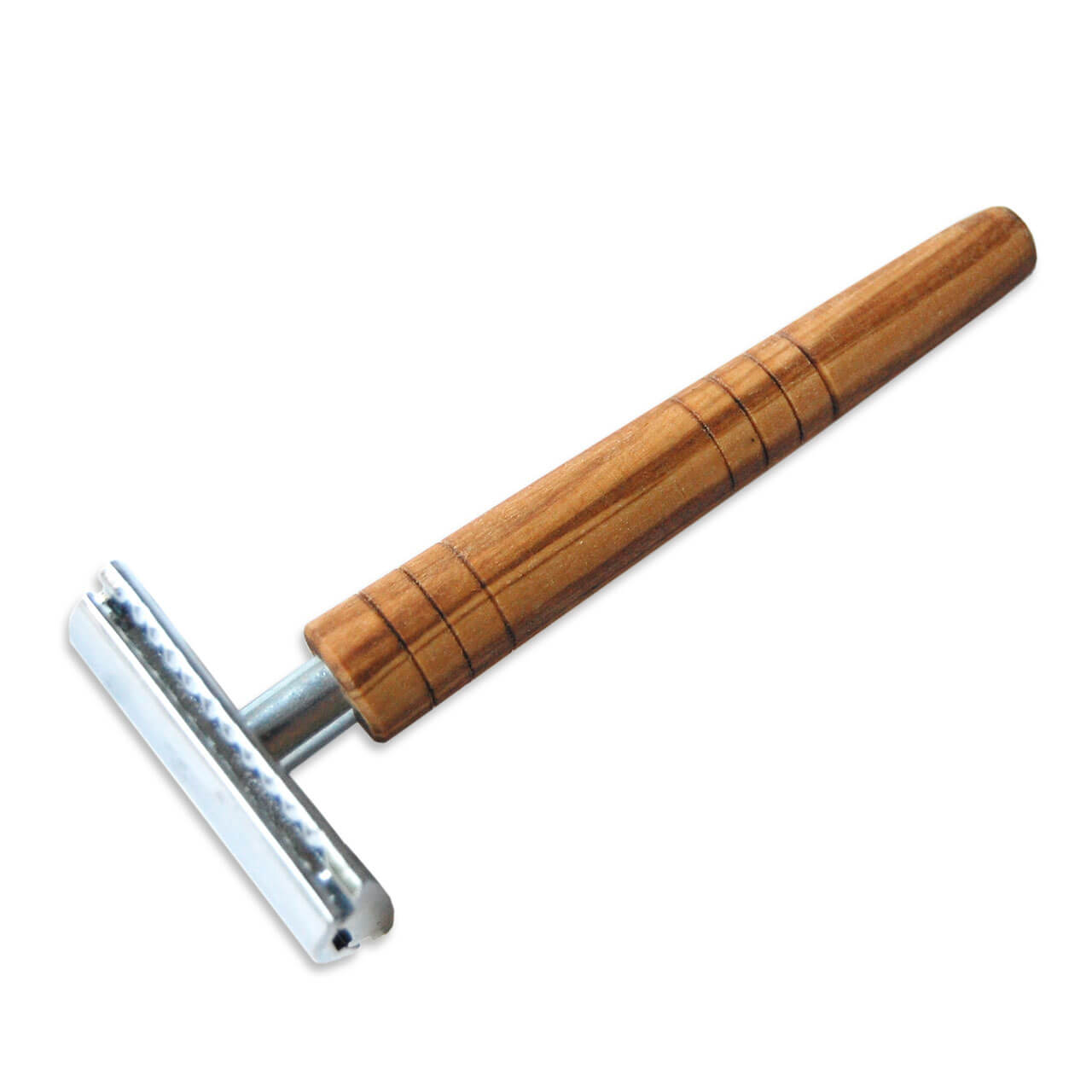 Rasierhobel mit Olivenholz Griff und Edelstahl Kopf
