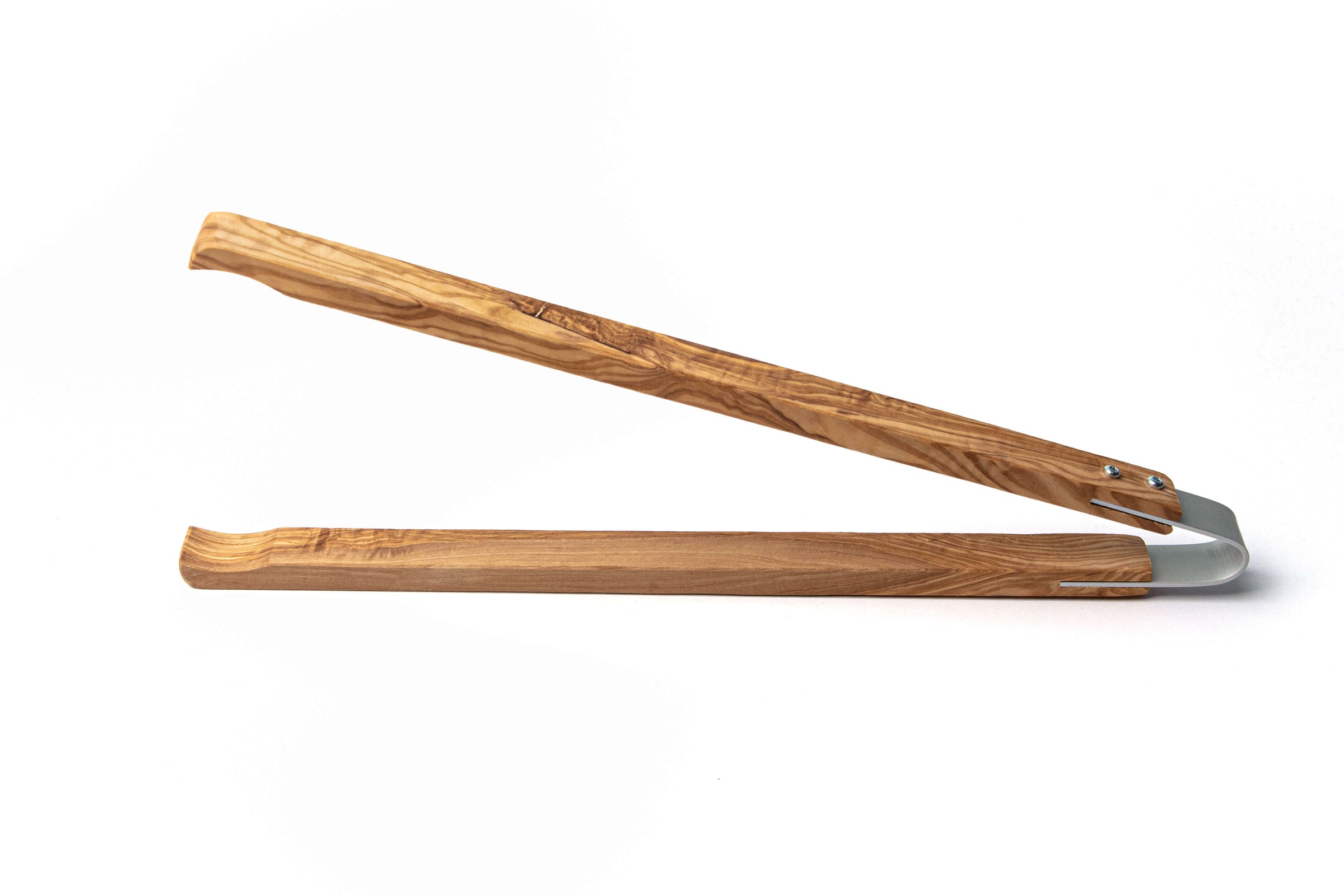 Holz Grillzange aus Olivenholz mit Metallvernietung in Silber