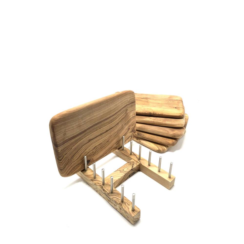 Practical cutting board holder made of olive wood