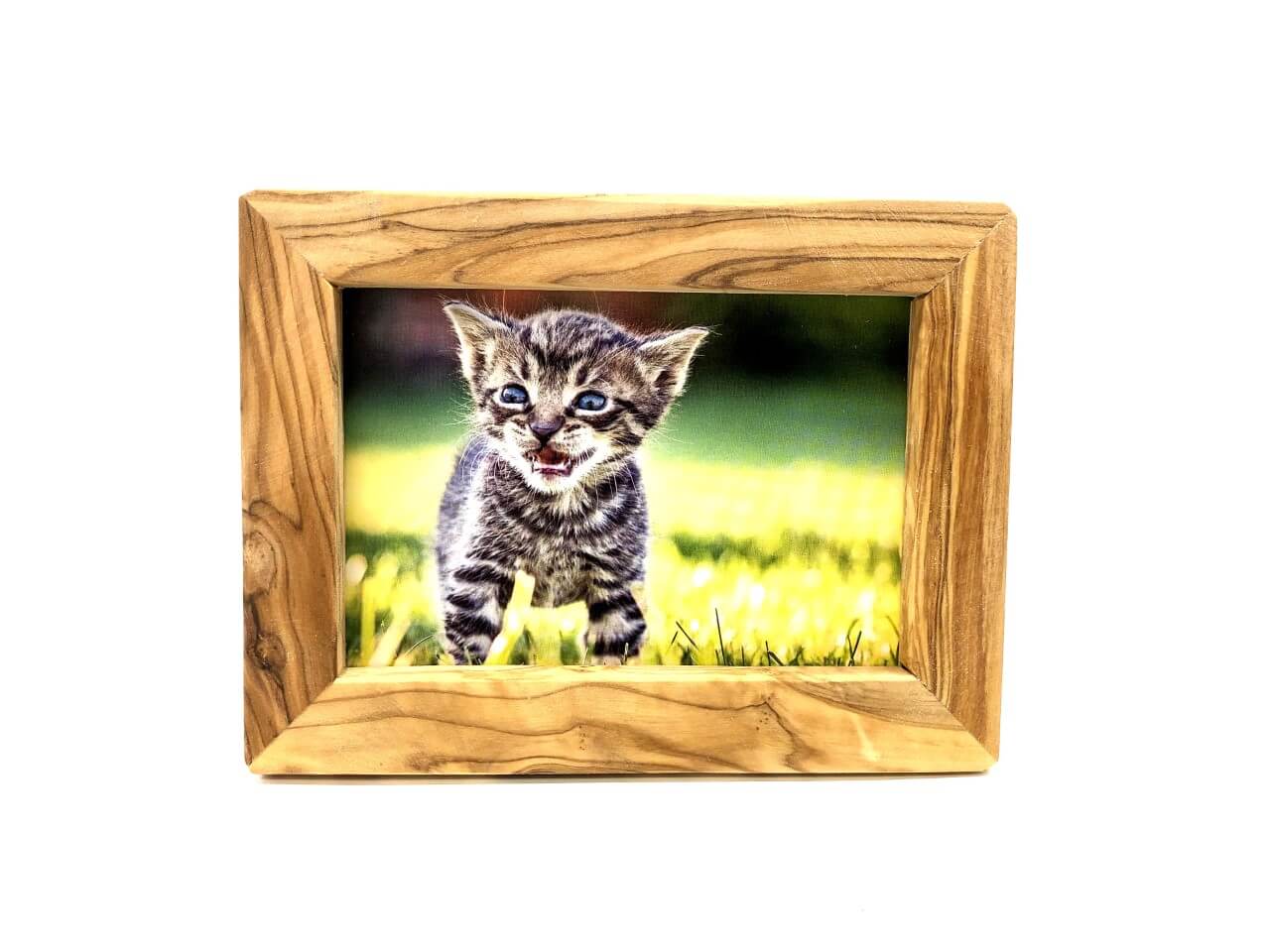 Bilderrahmen aus Olivenholz mit Bild einer Katze