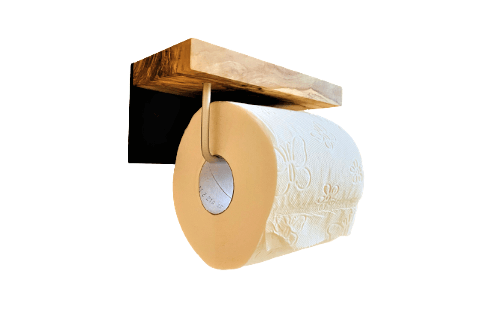 Toilettenpapierhalter aus Olivenholz mit Ablage