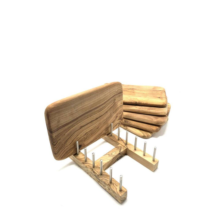 Practical cutting board holder made of olive wood