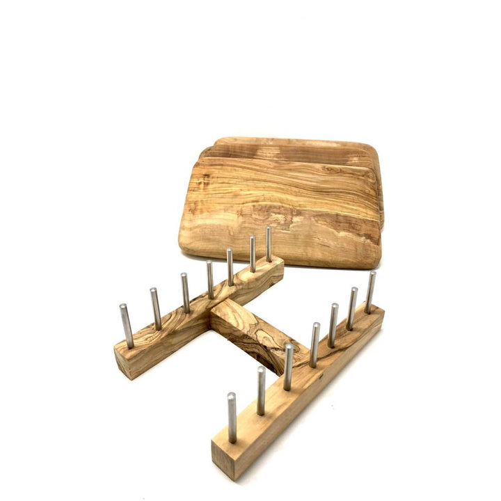 Practical cutting board holder made of olive wood