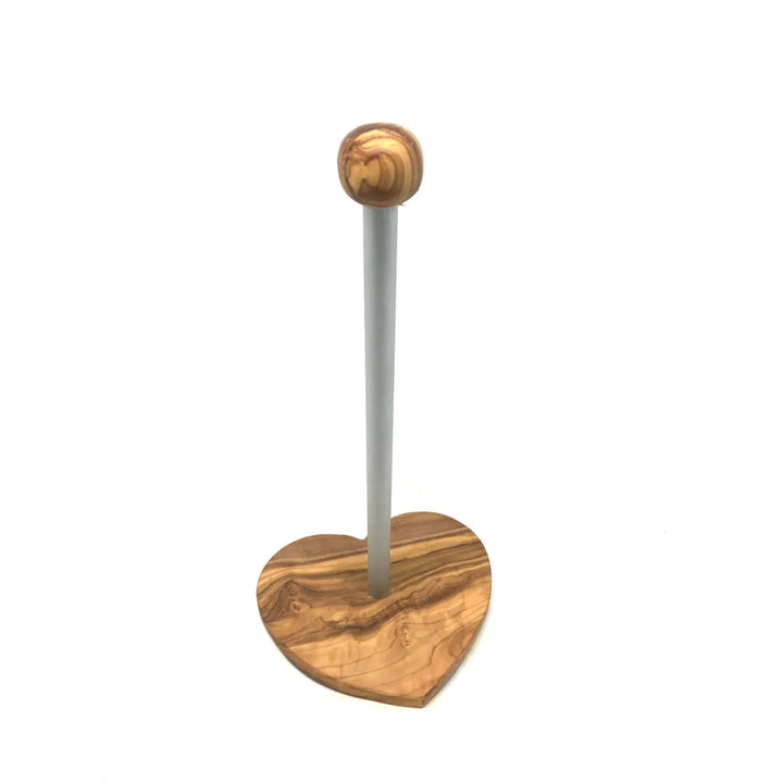 Küchenrollenhalter mit Sockel in Herzform aus Olivenholz