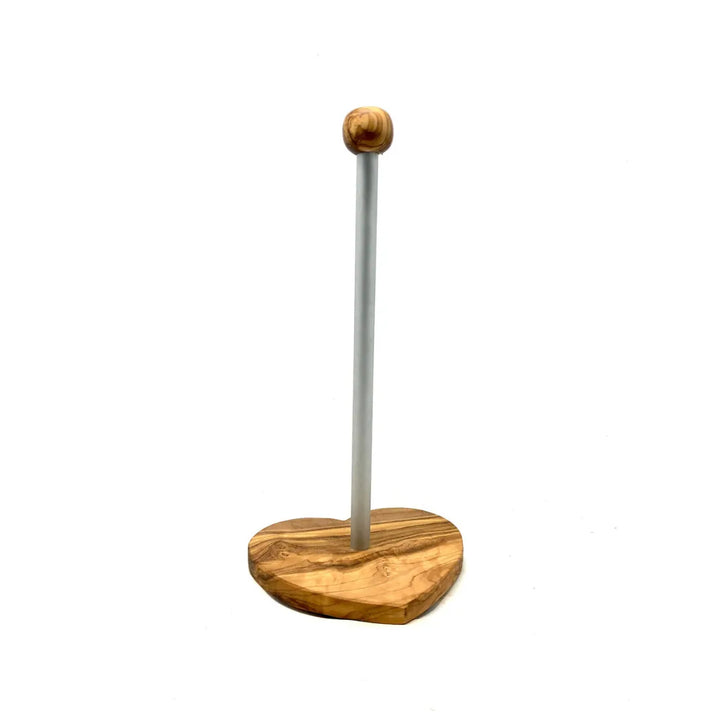 Küchenrollenhalter mit Sockel in Herzform aus Olivenholz