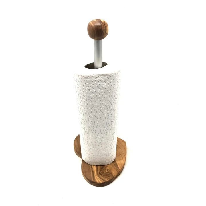 Küchenrollenhalter mit Sockel in Herzform aus Olivenholz