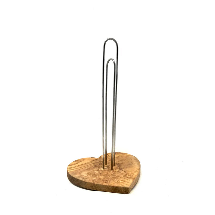Küchenrollenhalter mit Sockel in Herzform aus Olivenholz (Design)