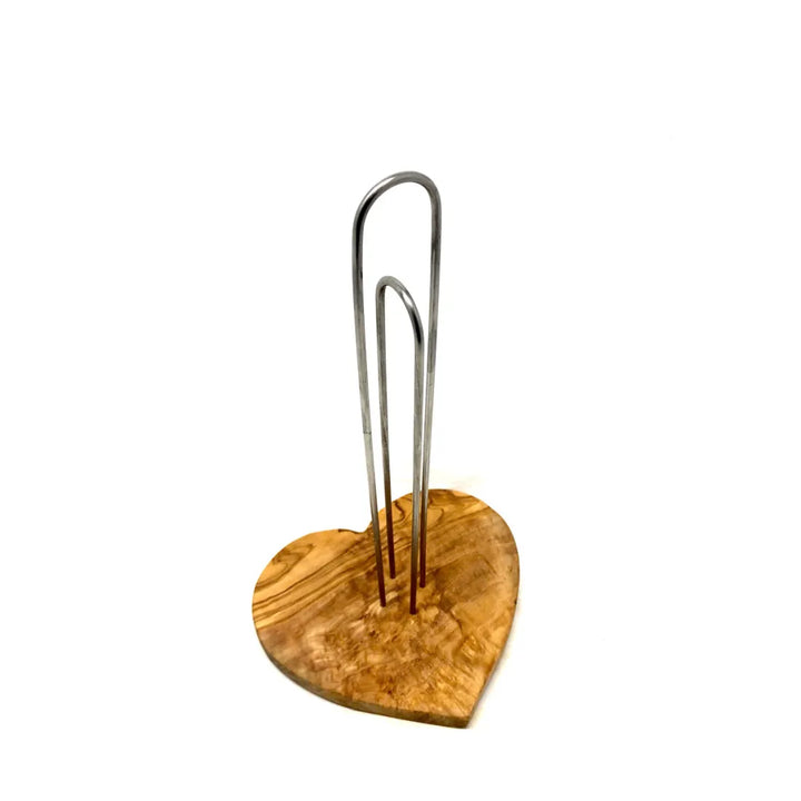 Küchenrollenhalter mit Sockel in Herzform aus Olivenholz (Design)