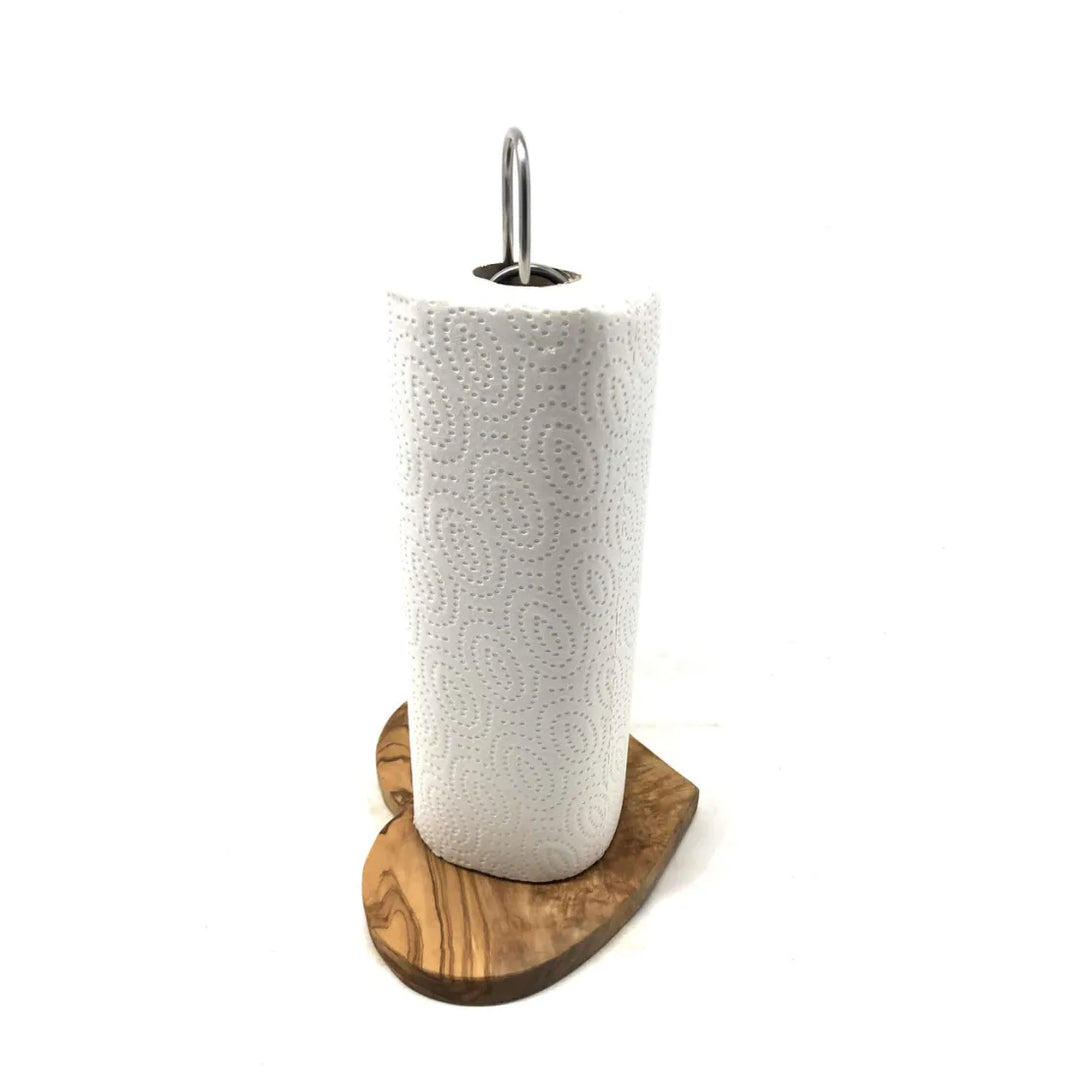 Küchenrollenhalter mit Sockel in Herzform aus Olivenholz (Design)