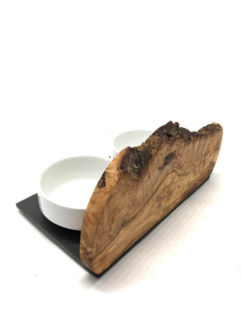 Feeding station "Cats only" Duo Mountain with porcelain bowls made of olive wood 2x400ml
