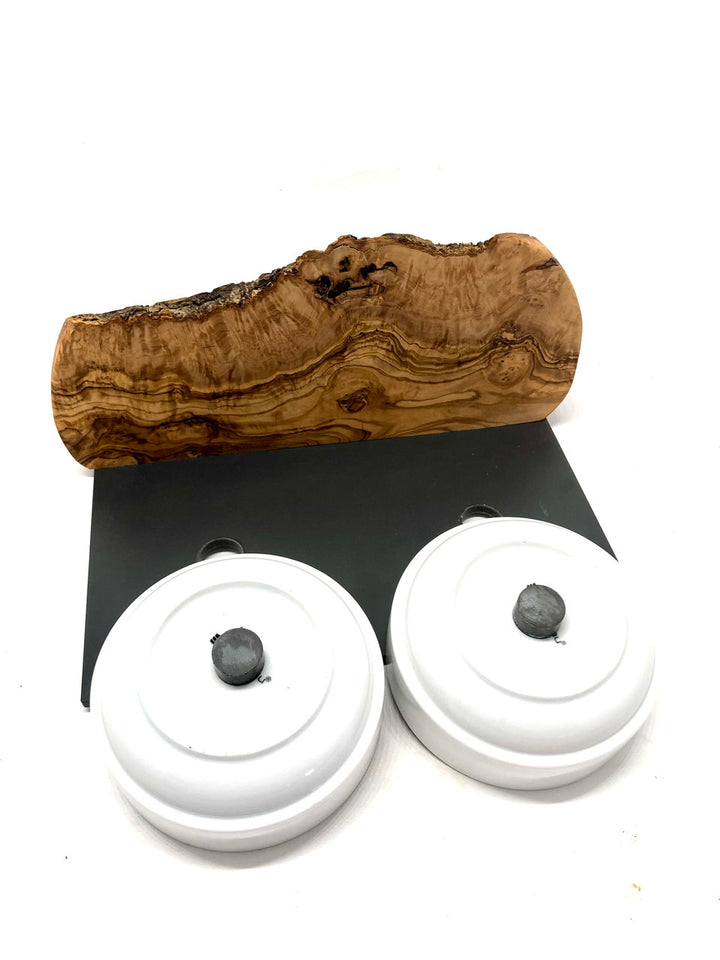 Feeding station "Cats only" Duo Mountain with porcelain bowls made of olive wood 2x400ml