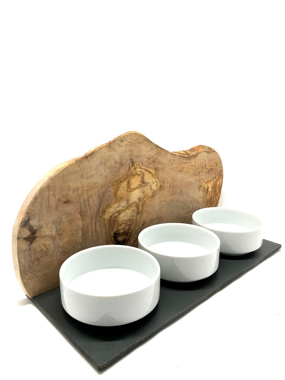 Feeding station "Cats only" Trio Mountain with porcelain bowls made of olive wood 3x400ml
