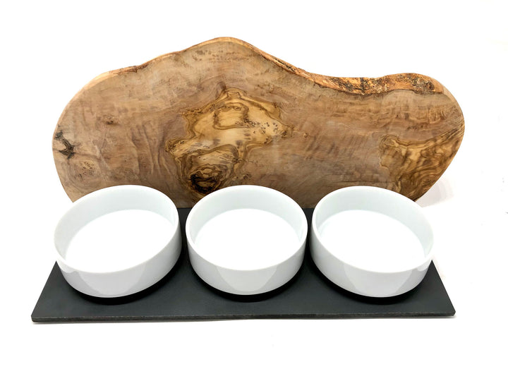 Feeding station "Cats only" Trio Mountain with porcelain bowls made of olive wood 3x400ml