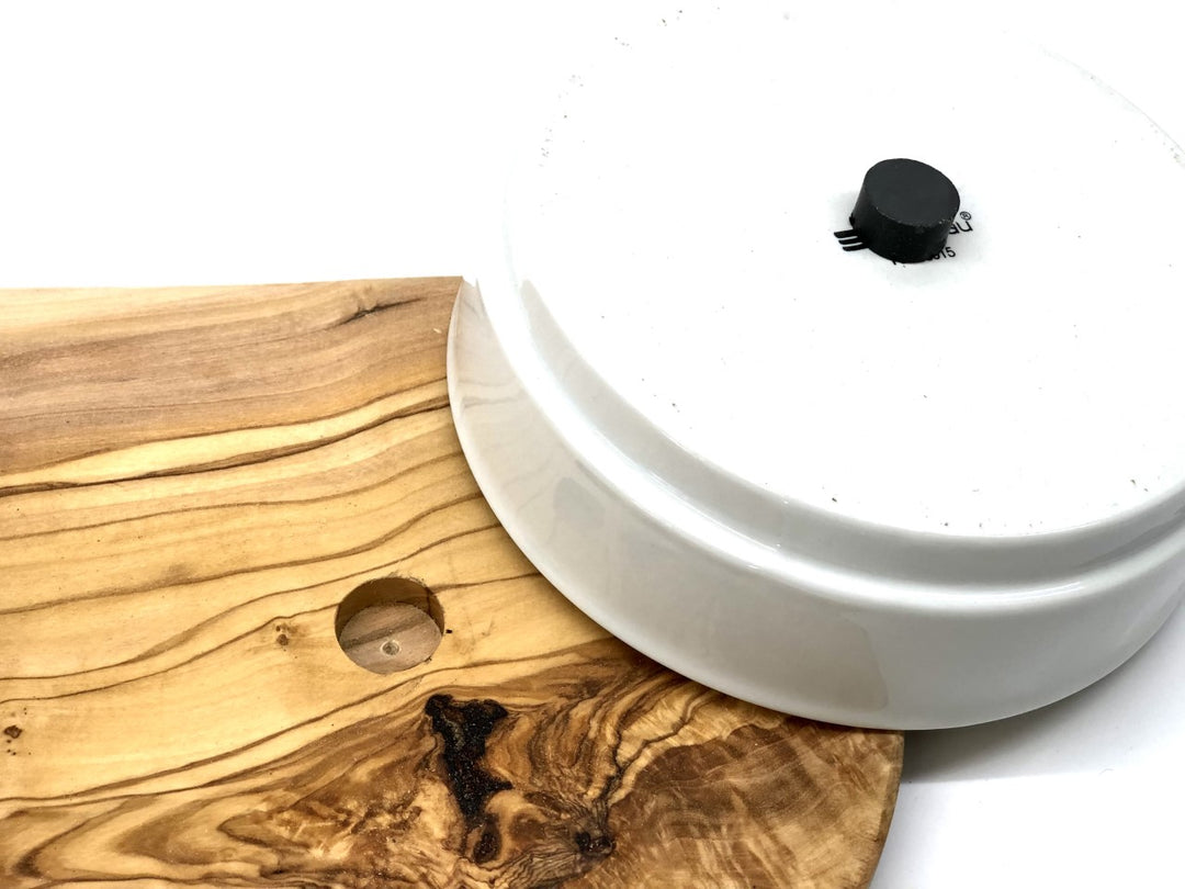 Dog feeding station made of olive wood with two porcelain bowls 2x1500ml