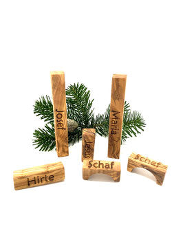 Elegant olive wood Christmas nativity scene 'MODERN LIFE' - unique interpretation of the Christmas story