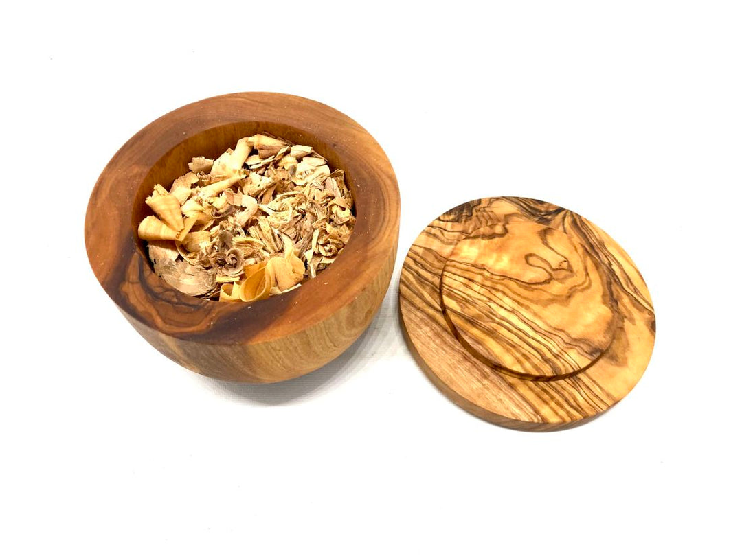 Duftdose mit Deckel aus Olivenholz