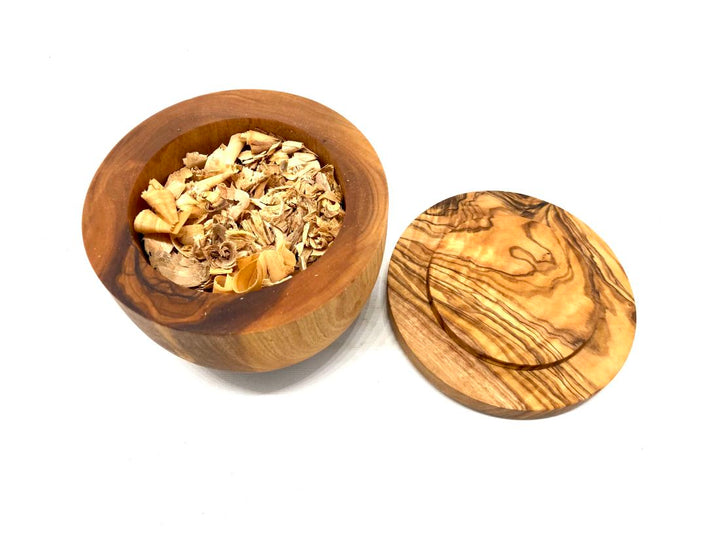 Duftdose mit Deckel aus Olivenholz