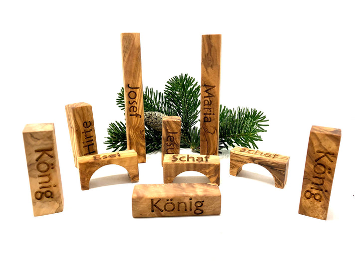Elegant olive wood Christmas nativity scene 'MODERN LIFE' - unique interpretation of the Christmas story