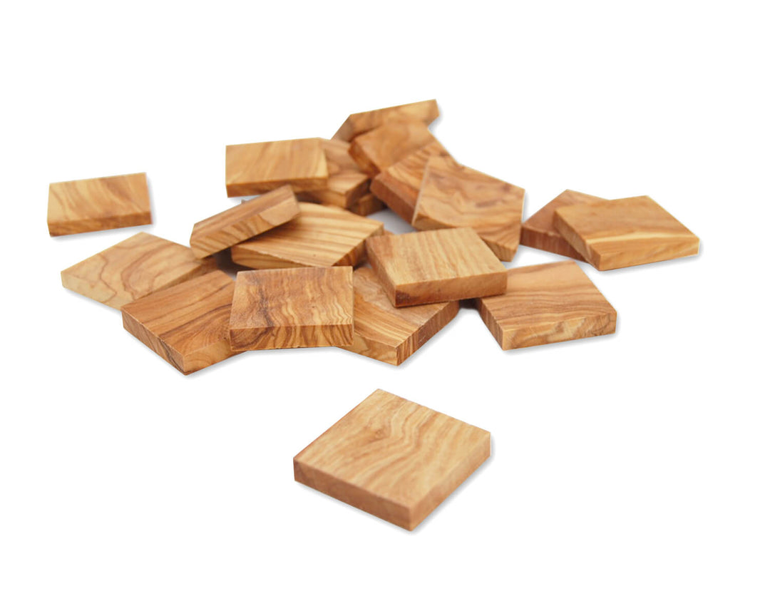 10er Pack flache, quadratische Olivenholz Plättchen zum Basteln