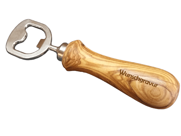Flaschenöffner mit Griff aus Olivenholz und Gravur