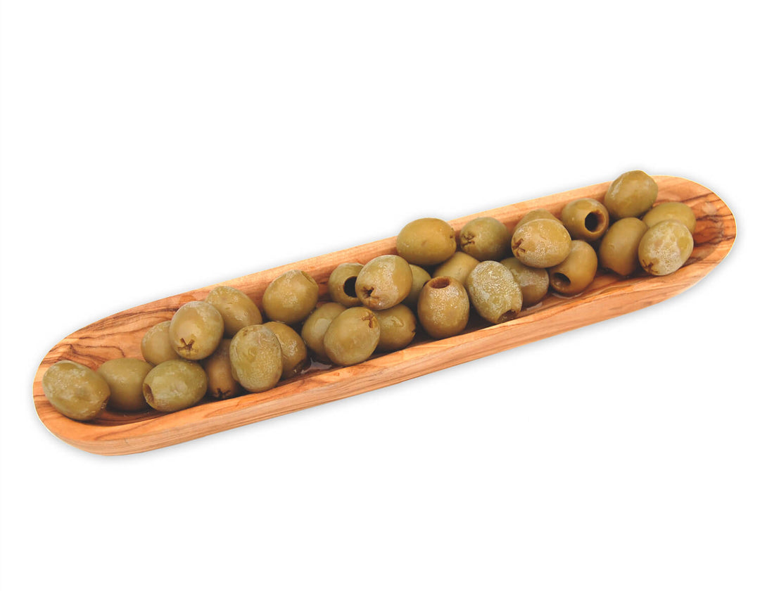 Olivenschiffchen aus Olivenholz mit Oliven