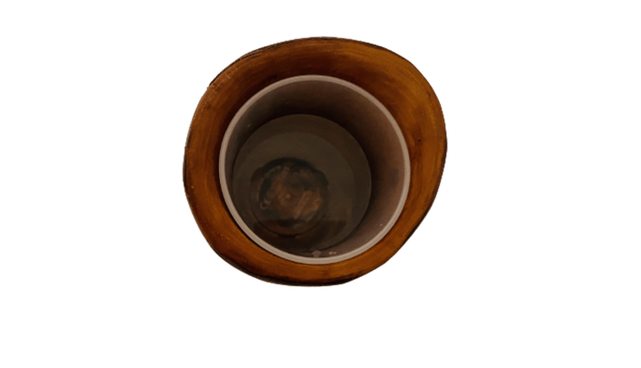 Rustikale Blumenvase aus Olivenholz mit Kunststoffeinsatz