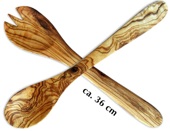 Salatbesteck aus Olivenholz circa 36 cm