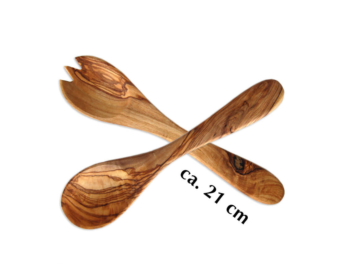 Salatbesteck aus Olivenholz circa 21 cm