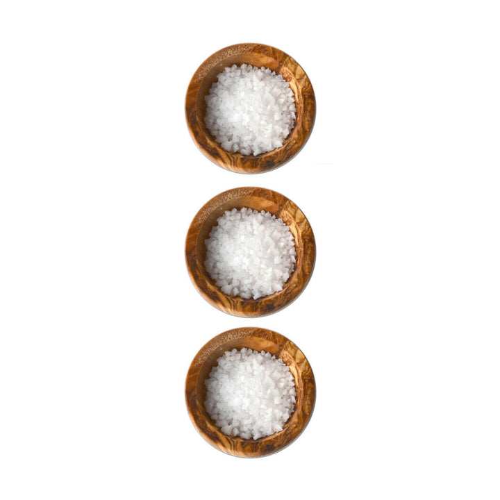 3er Set Salzschälchen aus Olivenholz mit Salz