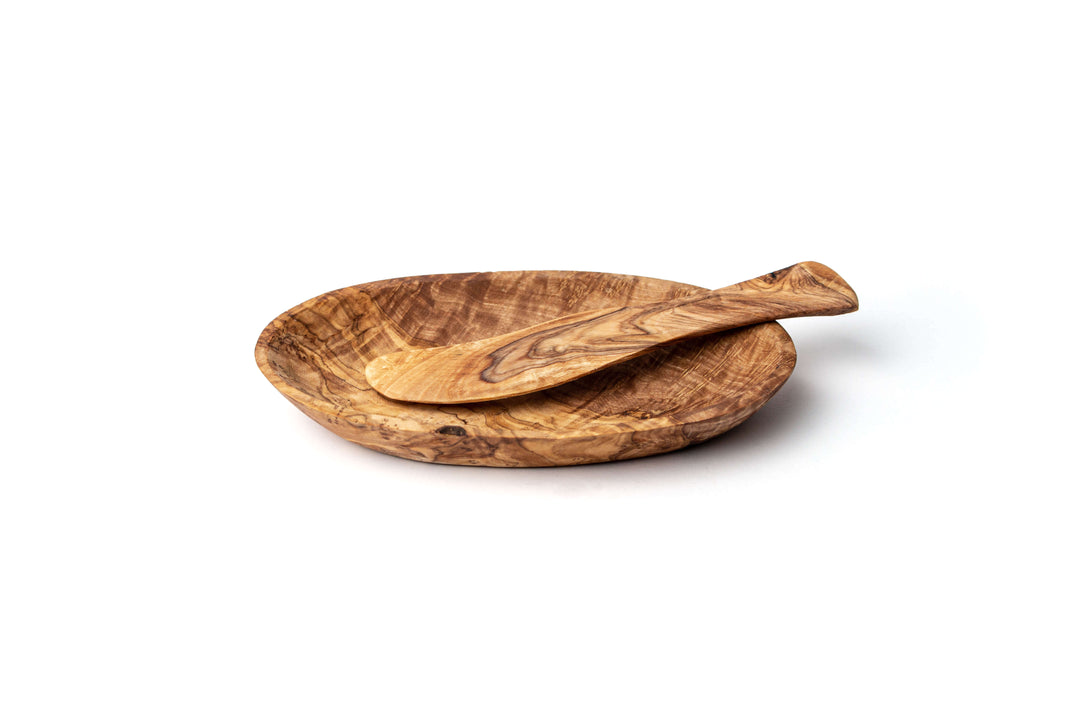 Butterschale mit Messer aus Olivenholz