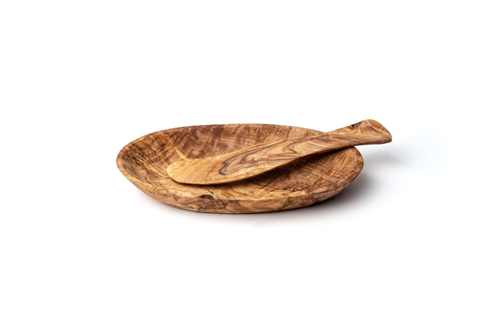 Butterschale mit Messer aus Olivenholz