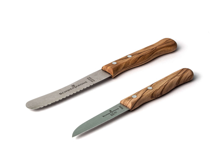 Brötchenmesser und Gemüsemesser mit Olivenholz-Griffen