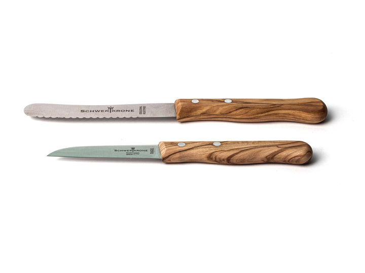 Brötchenmesser und Gemüsemesser mit Olivenholz-Griffen