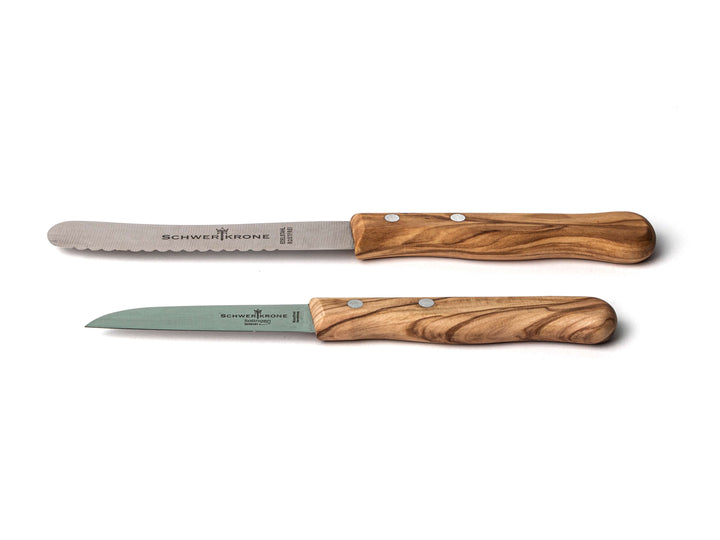 Brötchenmesser und Gemüsemesser mit Olivenholz-Griffen