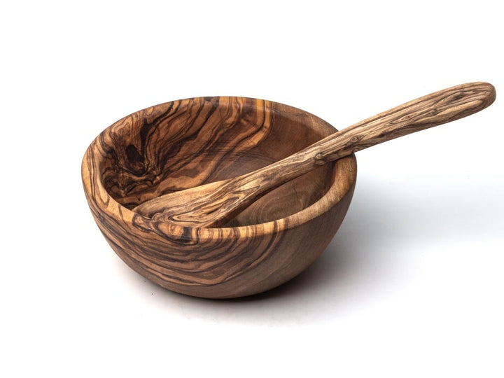 Müslischale aus Olivenholz mit Löffel