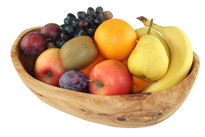 Obstschale aus Olivenholz gefüllt mit Obst