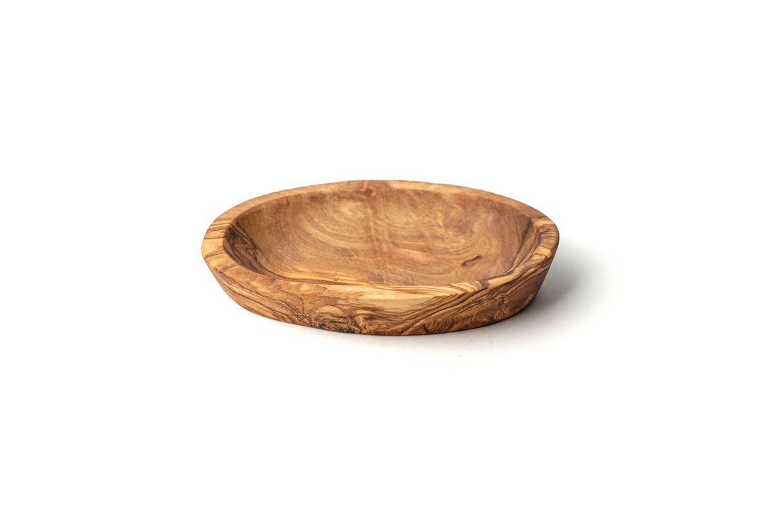 Flache, ovale Schale aus Olivenholz