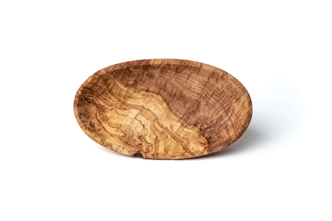 Flache, ovale Schale aus Olivenholz