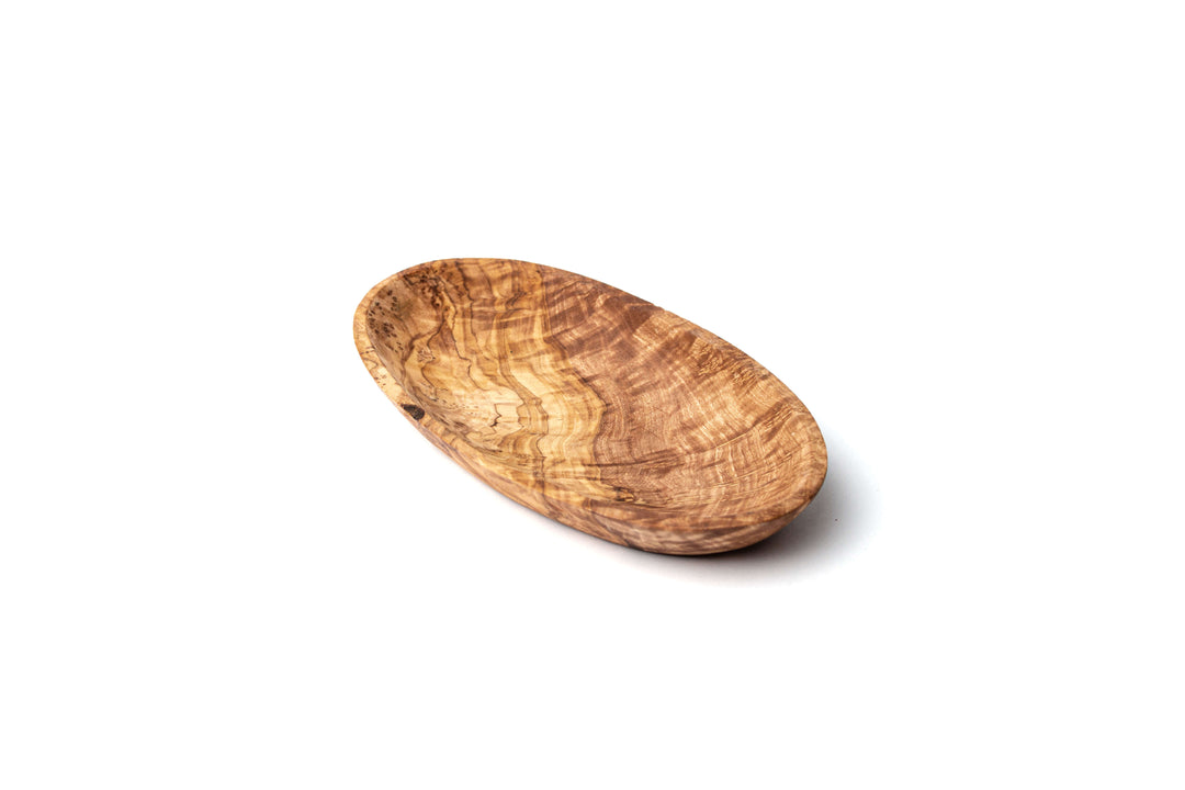 Flache, ovale Schale aus Olivenholz