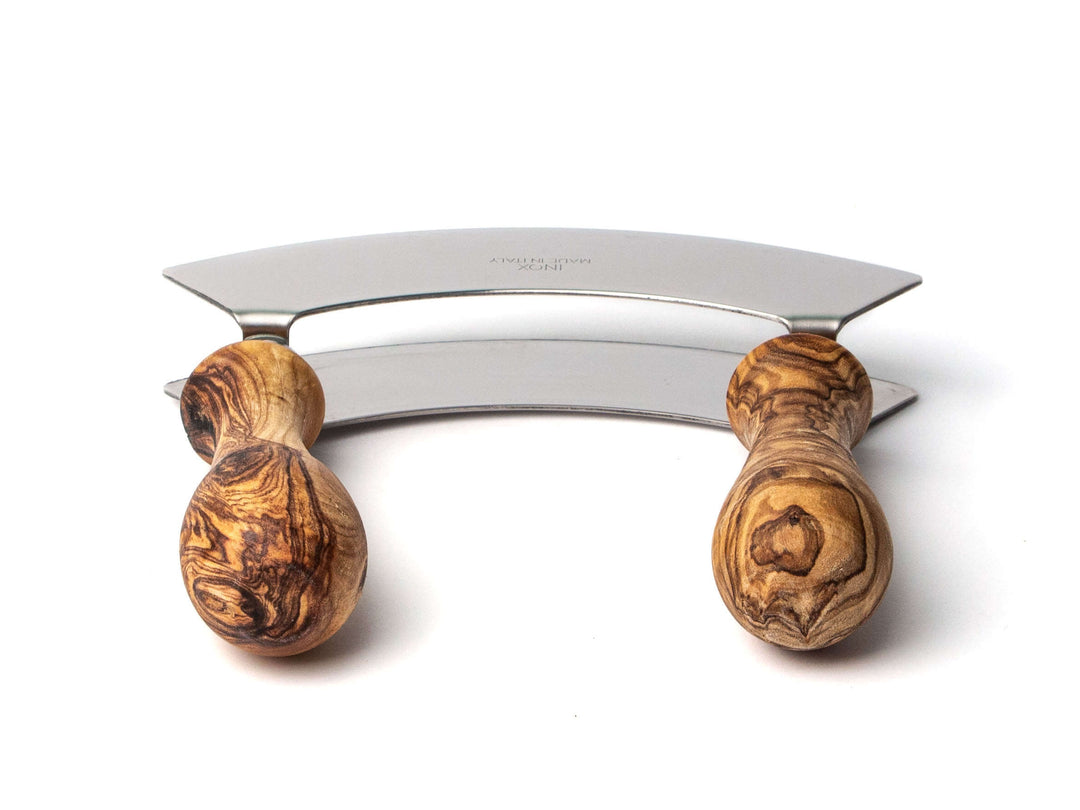 Wiegemesser mit Olivenholz-Griffen und zwei Klingen