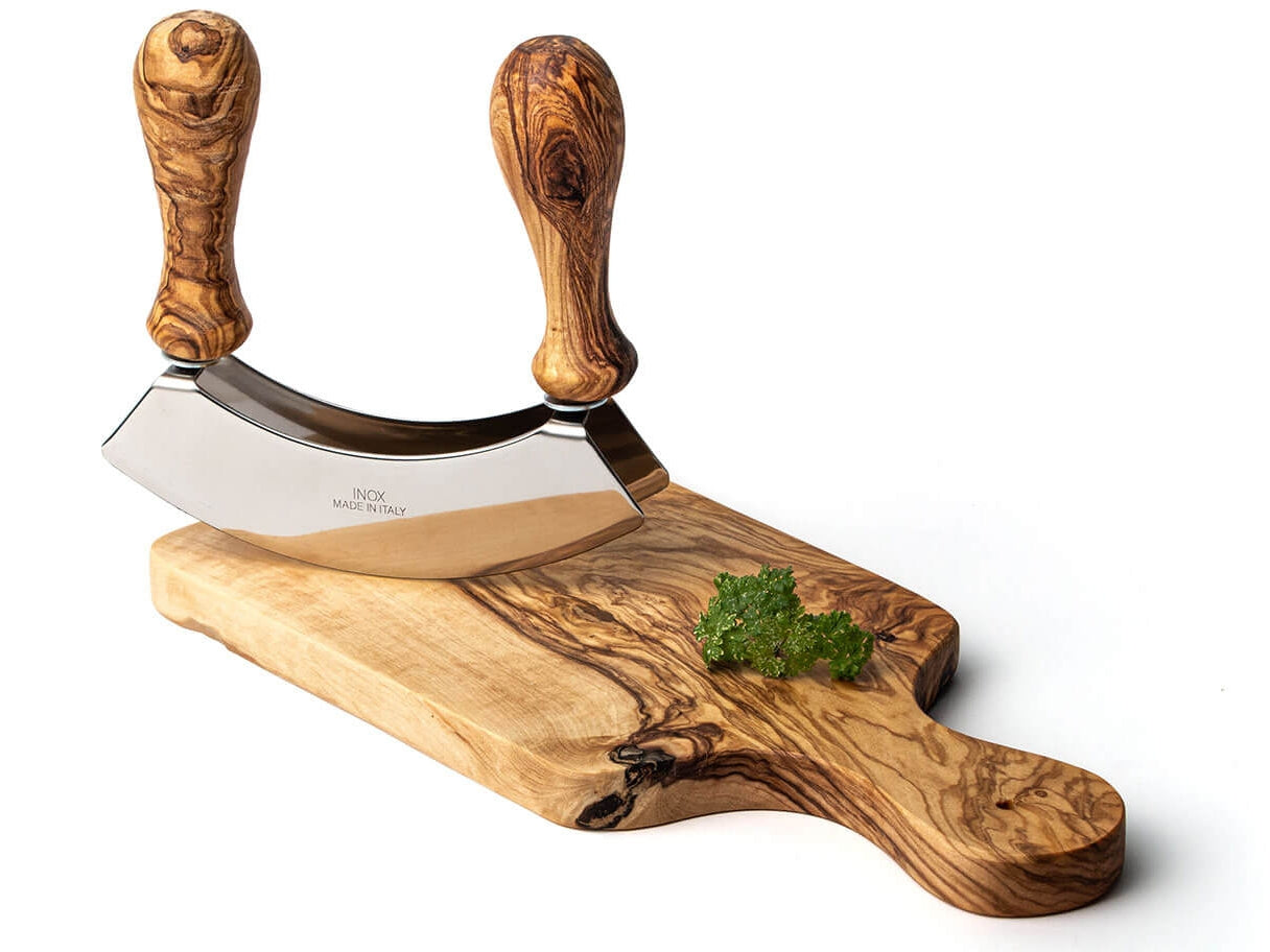Wiegemesser mit Olivenholz-Griffen und zwei Klingen
