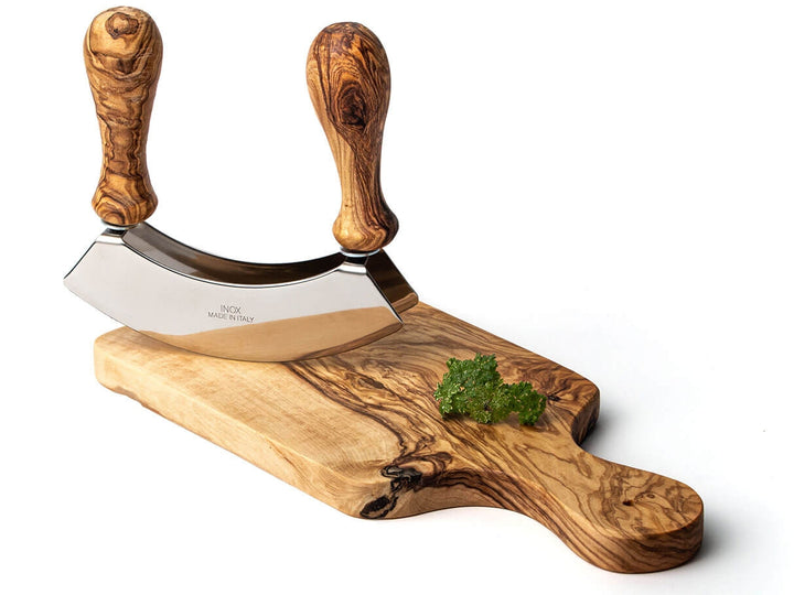Wiegemesser mit Olivenholz-Griffen und zwei Klingen